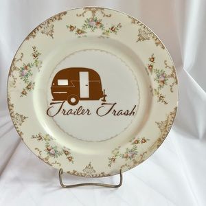 Trailer Trash gold glamper on hand painted china fun plate for your wall